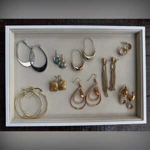 Elegant Gold Tone and Silver Tone Earring Bundle Set of 9 Vintage and Modern